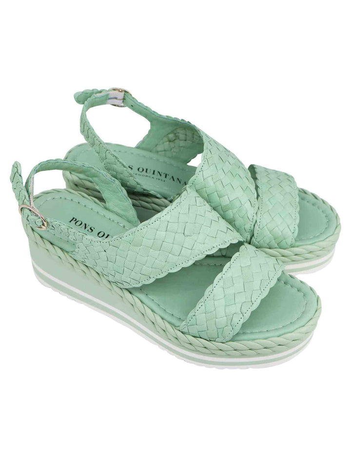 Spatarella Sandali donna in pelle intrecciata verde con zeppa in gomma Qualità Garantita