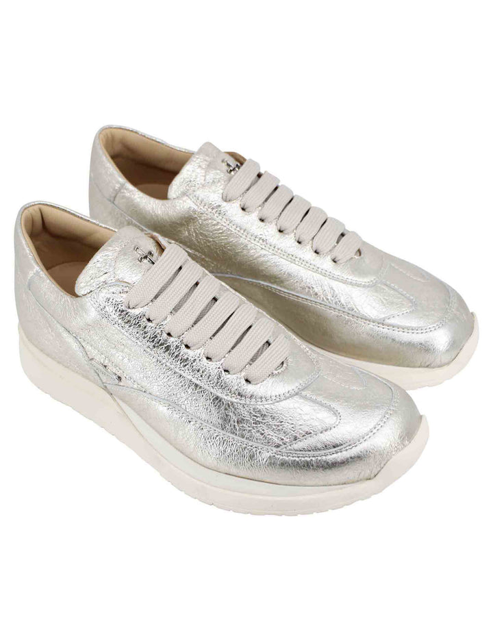 Spatarella Sneakers donna in pelle laminata platino Acquista Ora