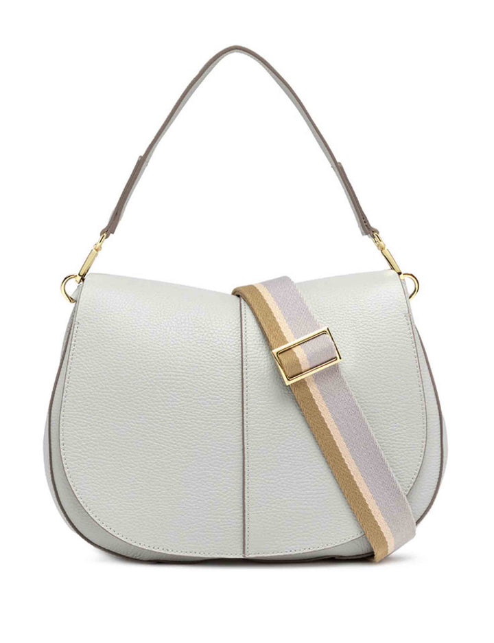 Spatarella Borse a spalla donna Helena Round in pelle grigia Sottocosto
