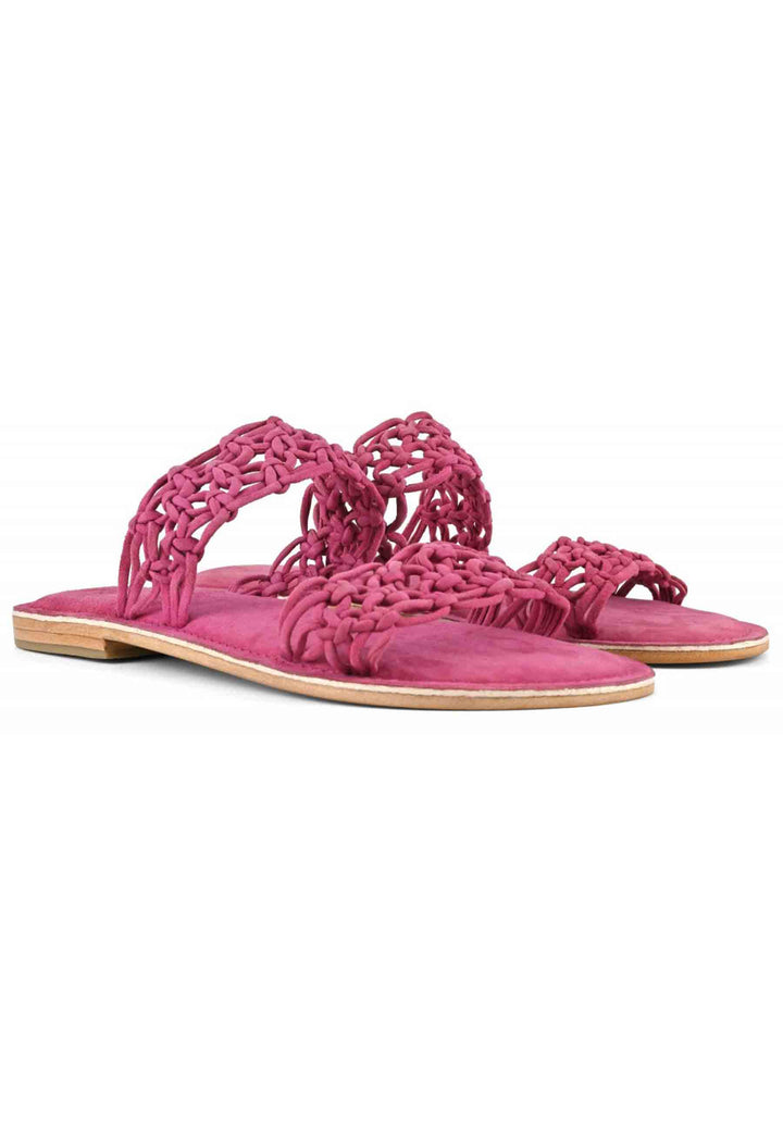 Spatarella Sandali donna in camoscio fuxia a doppia fascia con nodi Outlet