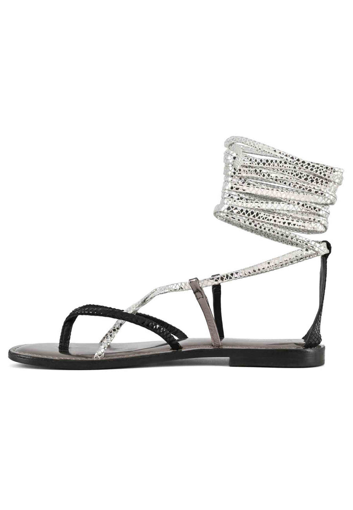 Spatarella Sandali flat donna infradito in pelle nera con lacci alla caviglia In Vendita