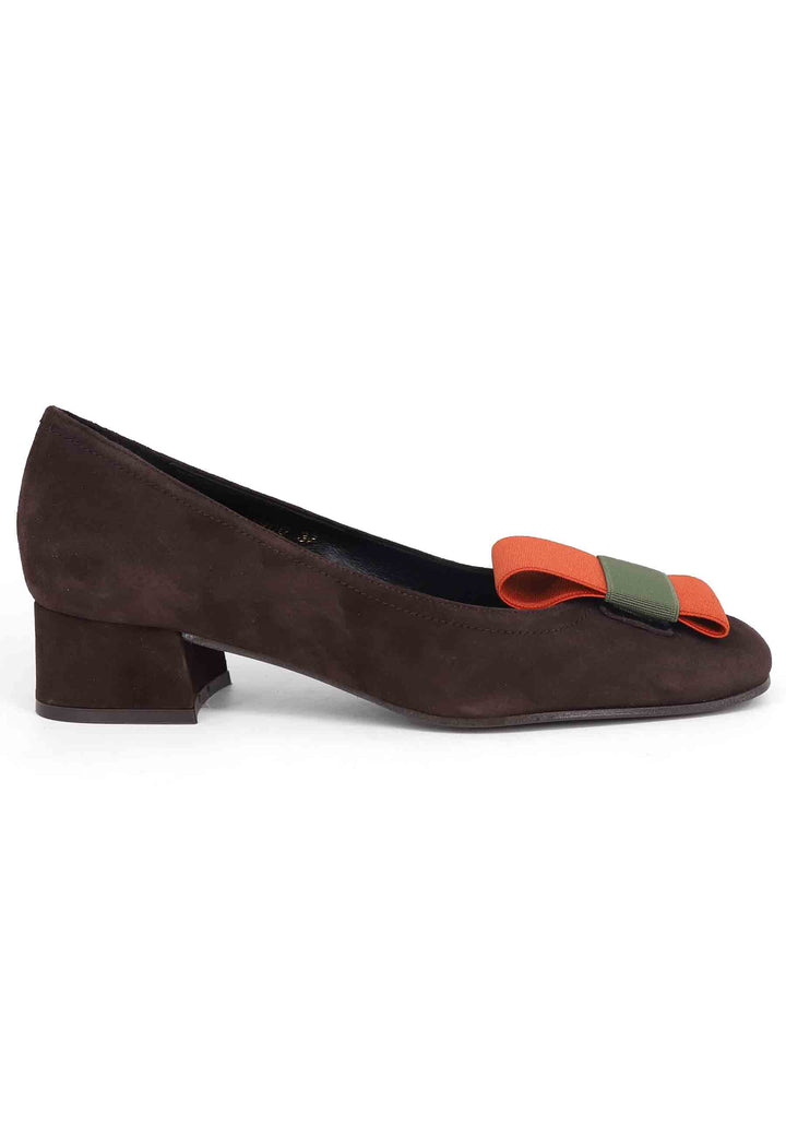 Spatarella Decollete donna in camoscio marrone con tacco basso Saldi