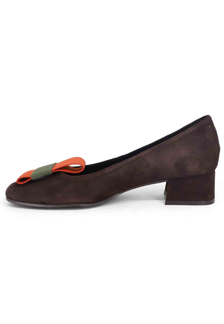 Spatarella Decollete donna in camoscio marrone con tacco basso Saldi