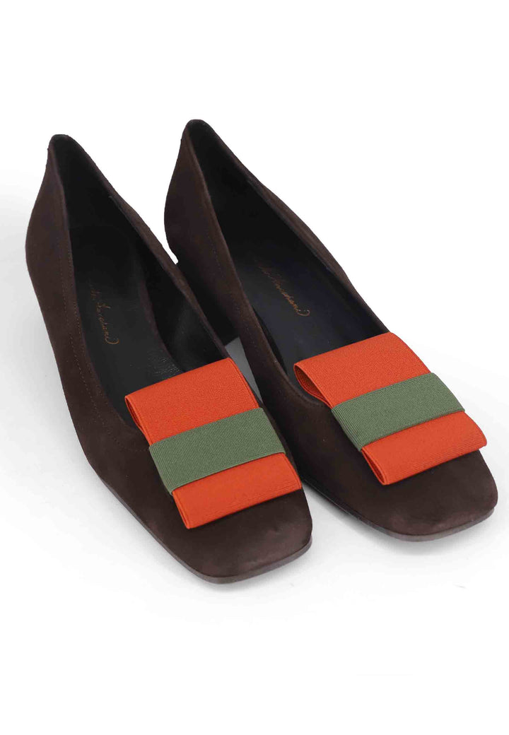 Spatarella Decollete donna in camoscio marrone con tacco basso Saldi