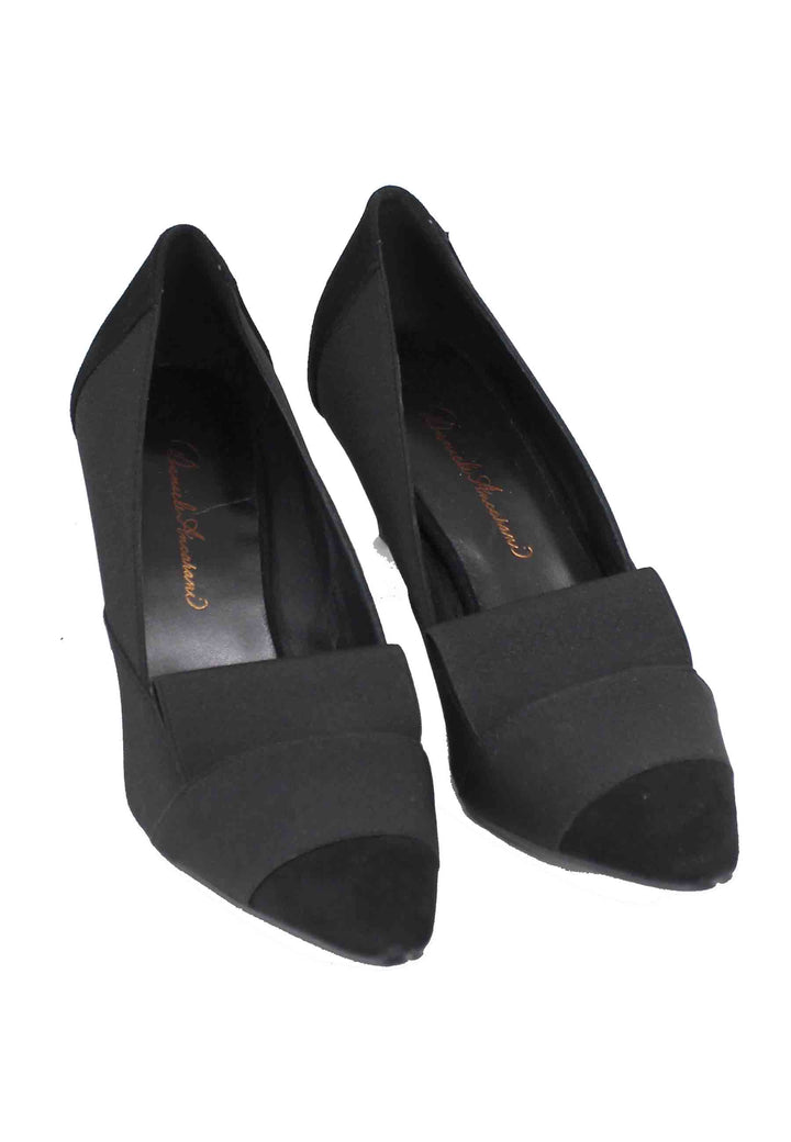 Spatarella Decollete donna in camoscio nero con riporti in tessuto Offerte