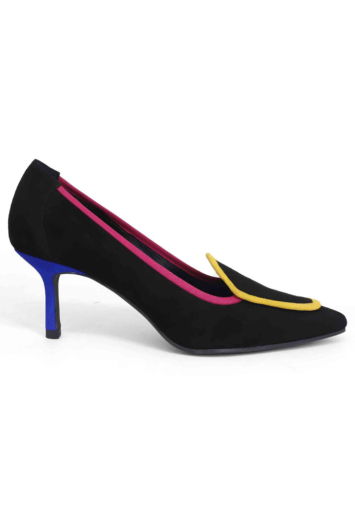 Spatarella Decollete donna in camoscio nero con riporti multicolore Hotsell
