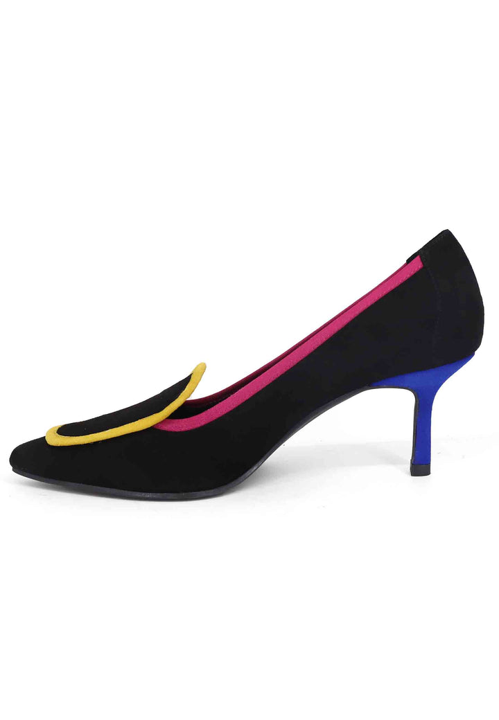 Spatarella Decollete donna in camoscio nero con riporti multicolore Hotsell