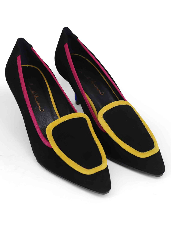 Spatarella Decollete donna in camoscio nero con riporti multicolore Hotsell