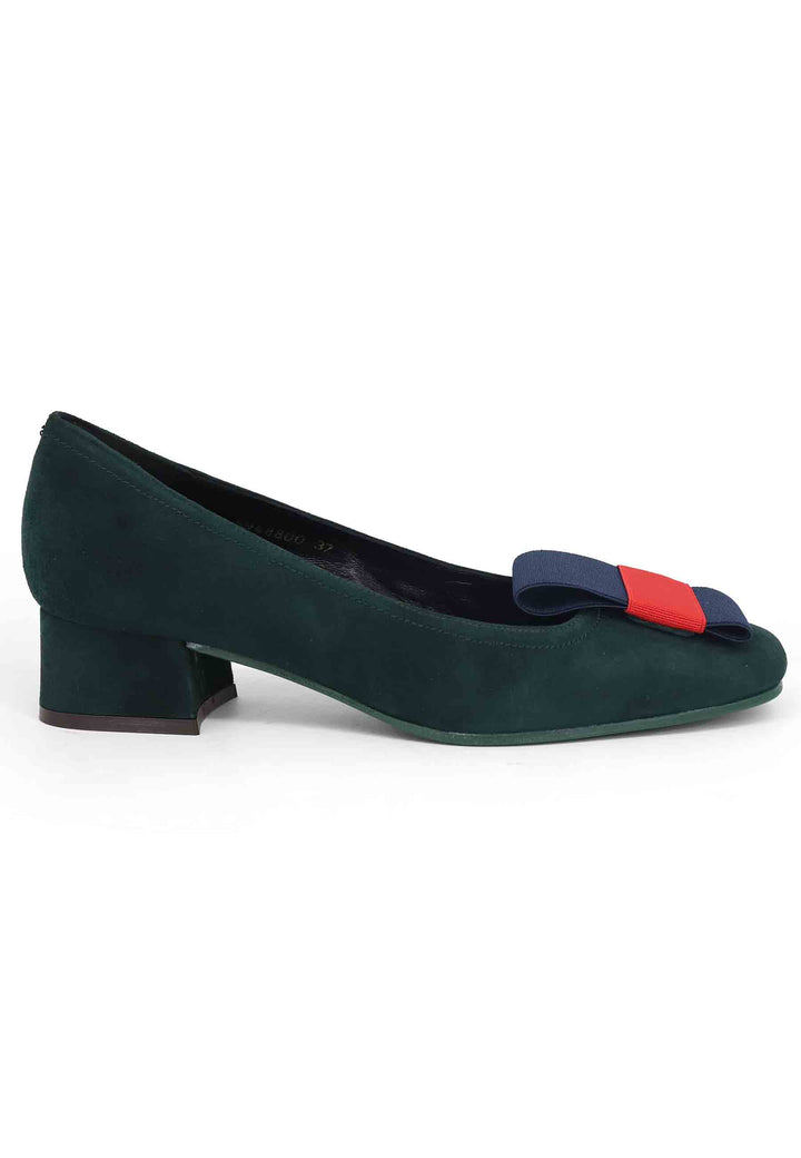 Spatarella Decollete donna in camoscio verde con tacco basso Vendita Calda