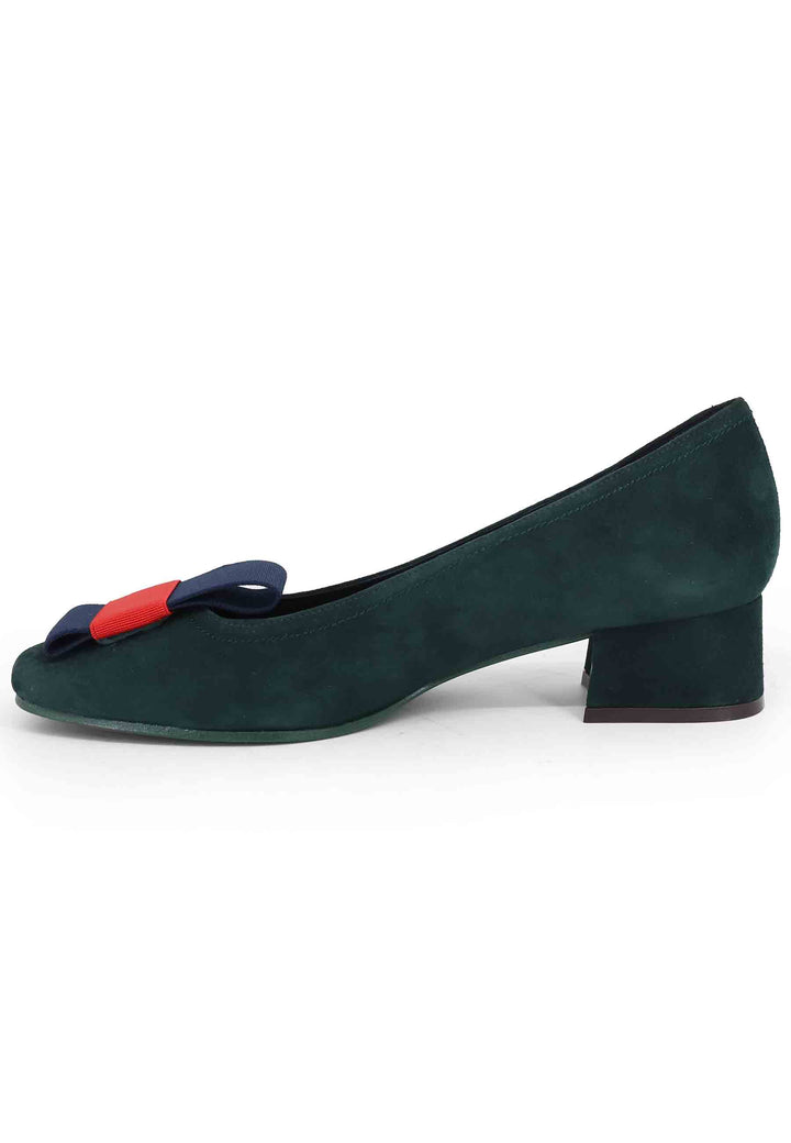 Spatarella Decollete donna in camoscio verde con tacco basso Vendita Calda