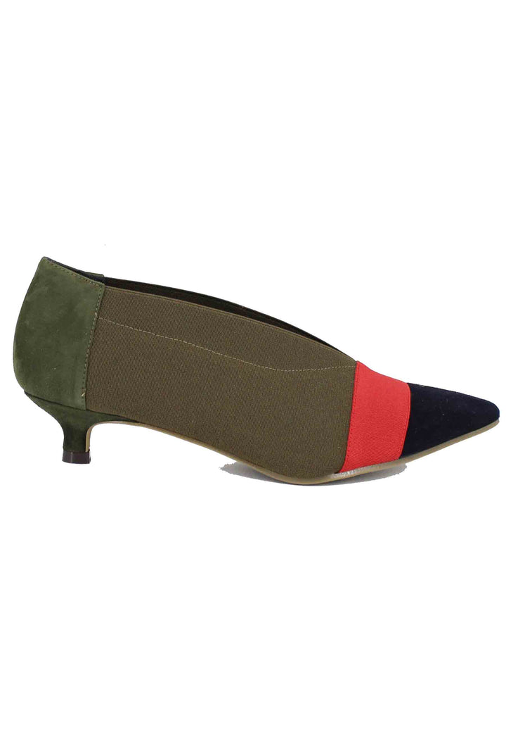 Spatarella Decollete donna in tessuto verde tacco basso Saldi Di Fabbrica