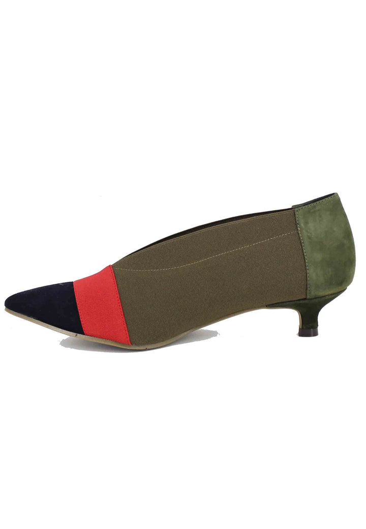 Spatarella Decollete donna in tessuto verde tacco basso Saldi Di Fabbrica