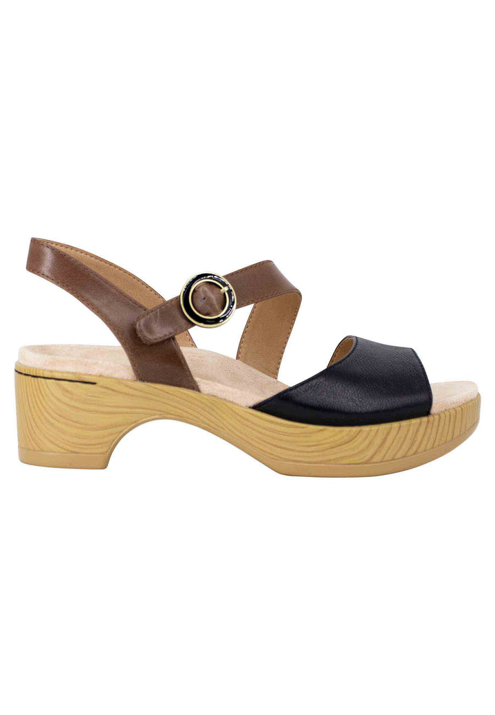 Spatarella Sandali donna in pelle nera e marrone con zeppa e cinturino Negozio