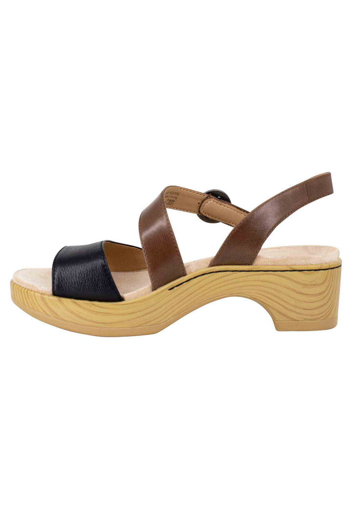 Spatarella Sandali donna in pelle nera e marrone con zeppa e cinturino Negozio