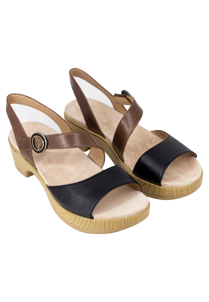 Spatarella Sandali donna in pelle nera e marrone con zeppa e cinturino Negozio