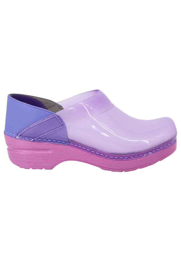 Spatarella Zoccoli donna in plexy viola con pelle lilla 2025