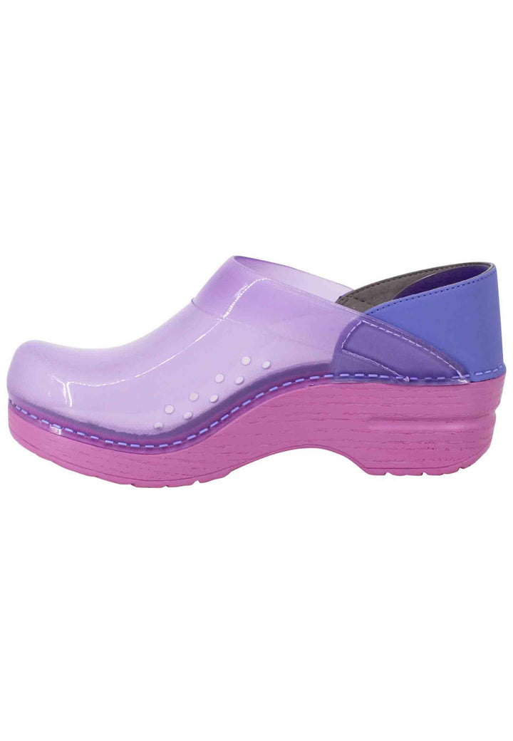 Spatarella Zoccoli donna in plexy viola con pelle lilla 2025