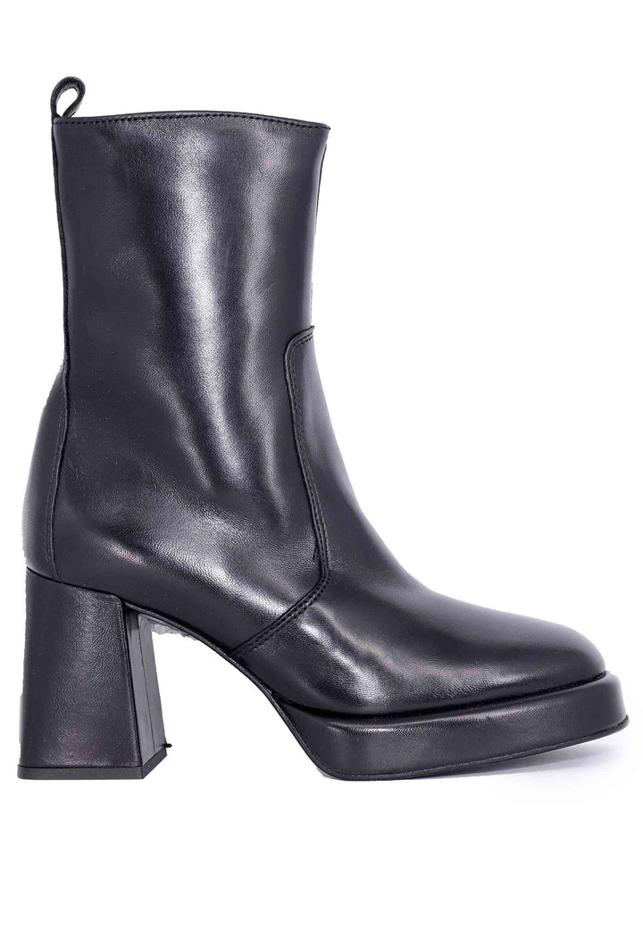 Spatarella Stivaletti donna in pelle nera con tacco alto e plateau In Linea