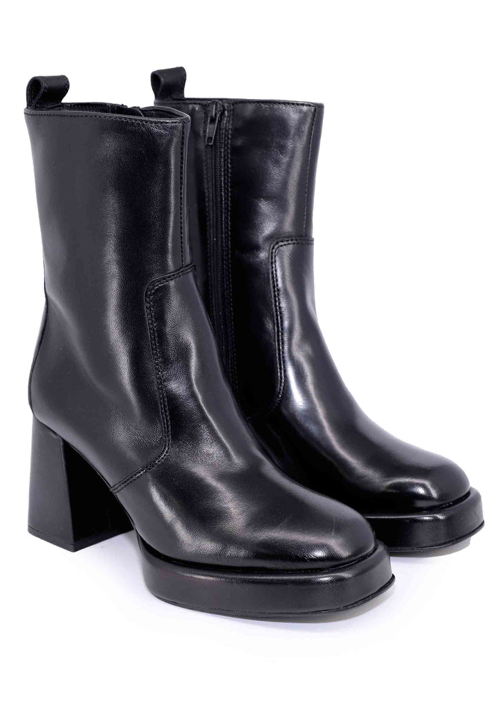 Spatarella Stivaletti donna in pelle nera con tacco alto e plateau In Linea