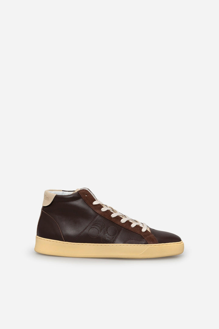 Spatarella Sneakers uomo Del Bello Mid in pelle marrone Presa