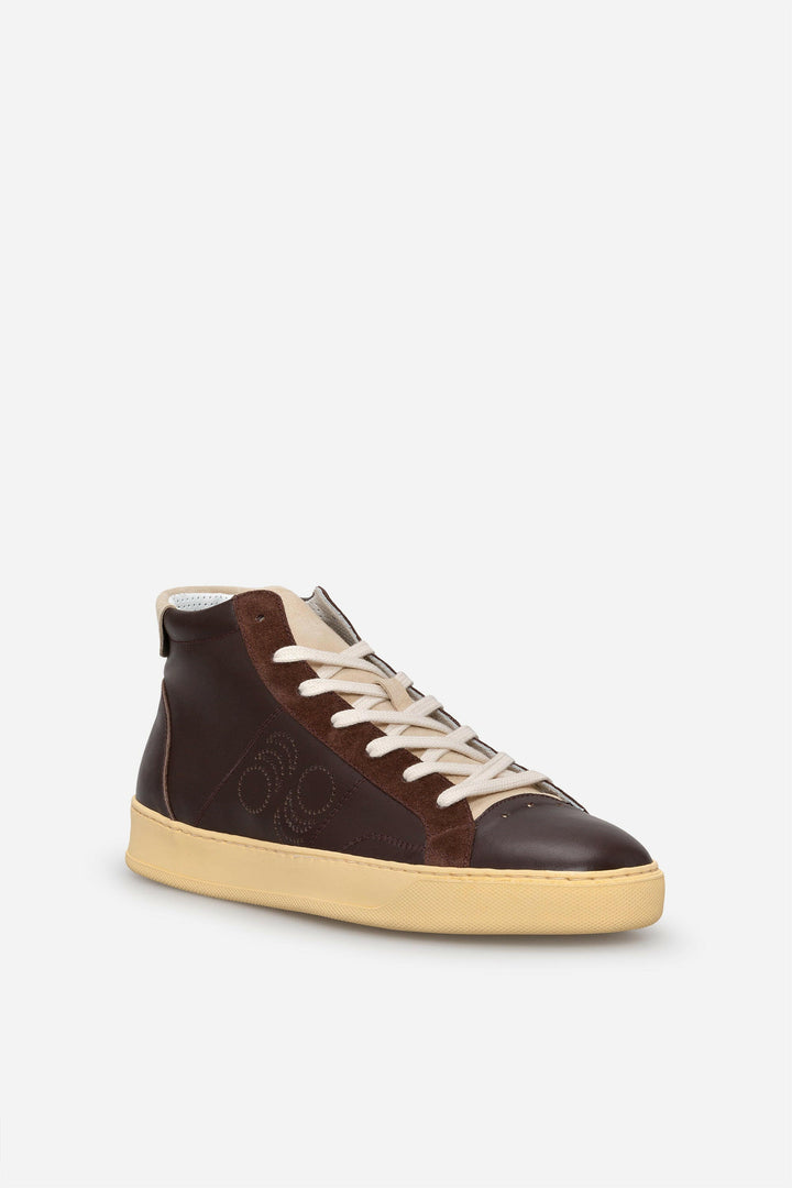 Spatarella Sneakers uomo Del Bello Mid in pelle marrone Presa