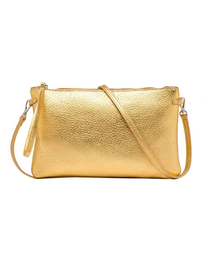 Spatarella Borse donna pochette Hermy in pelle oro e naturale con manico a bracciale e tracolla Vendita Economica