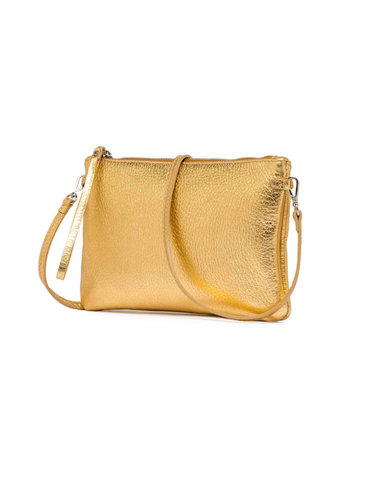 Spatarella Borse donna pochette Hermy in pelle oro e naturale con manico a bracciale e tracolla Vendita Economica