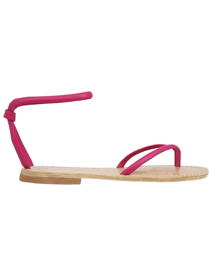 Spatarella Sandali flat donna infradito in pelle fuxia con cavigliera Negozio
