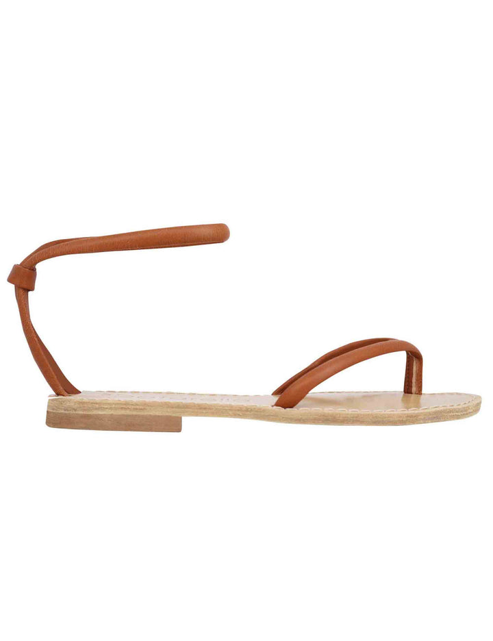 Spatarella Sandali flat donna infradito in pelle cuoio con cavigliera Nuova