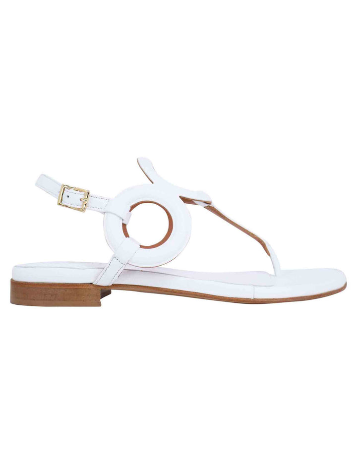Spatarella Sandali infradito slingback donna in pelle bianca con punta tonda e tacco basso 2025