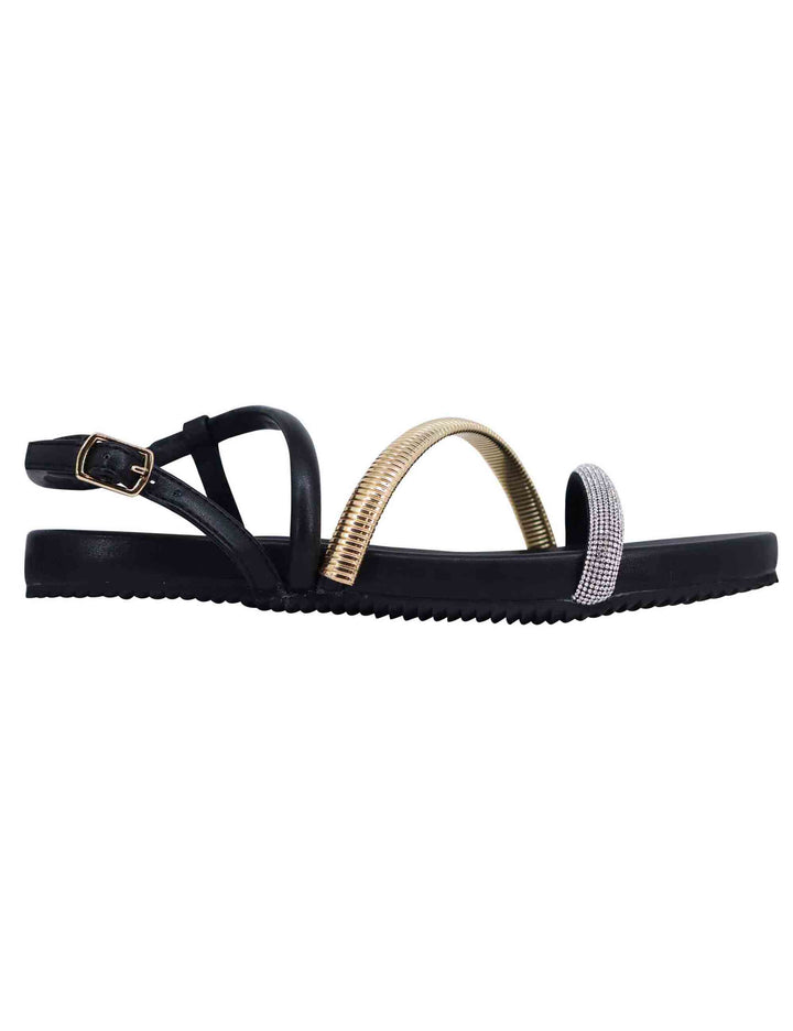 Spatarella Sandali flat donna in eco pelle nera con fussbett e cinturino posteriore Brie Italy