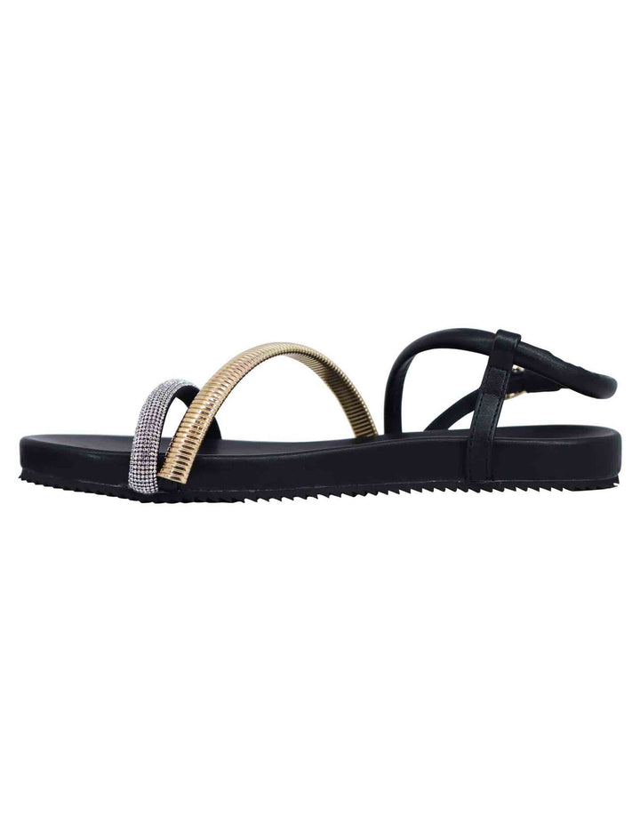 Spatarella Sandali flat donna in eco pelle nera con fussbett e cinturino posteriore Brie Italy