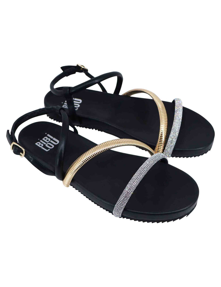 Spatarella Sandali flat donna in eco pelle nera con fussbett e cinturino posteriore Brie Italy