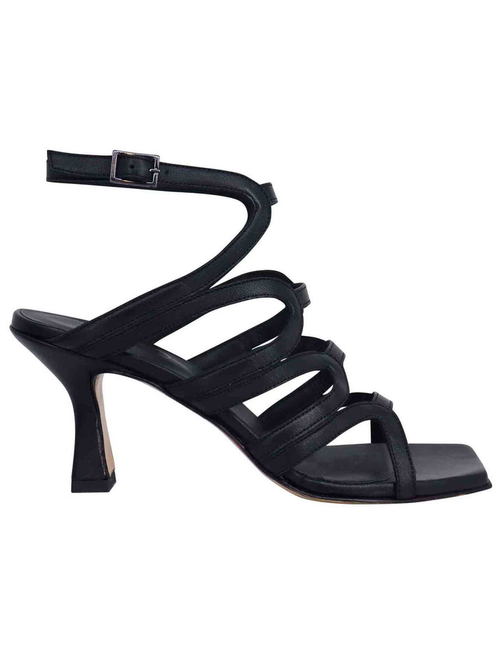 Spatarella Sandali slingback donna in pelle nera con tacco alto e punta quadra Italia