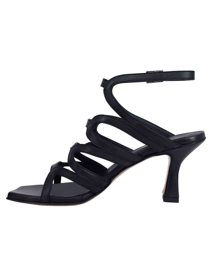 Spatarella Sandali slingback donna in pelle nera con tacco alto e punta quadra Italia