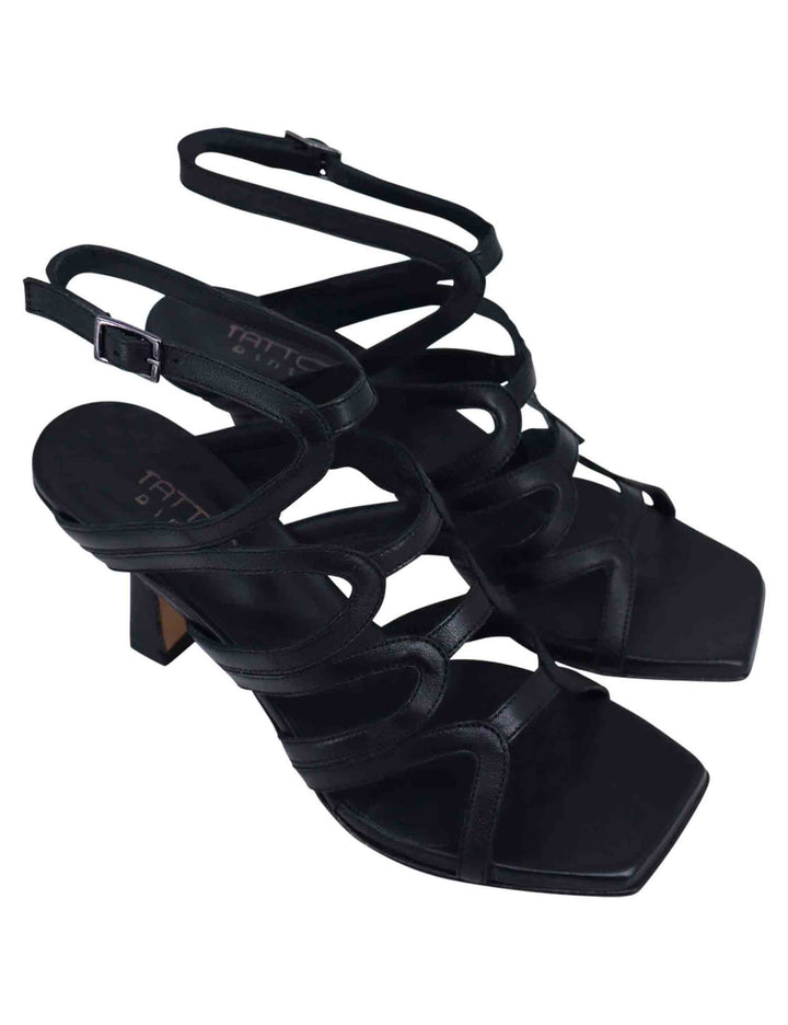 Spatarella Sandali slingback donna in pelle nera con tacco alto e punta quadra Italia