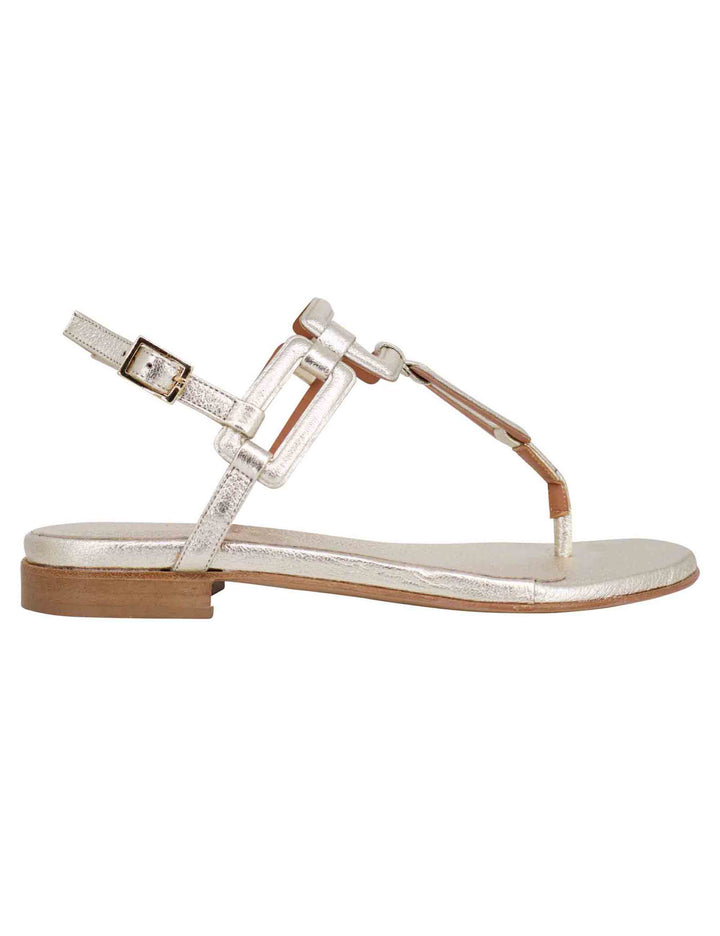 Spatarella Sandali flat slingback infradito donna in pelle laminata platino In Linea