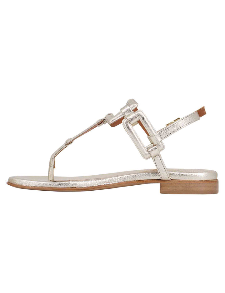 Spatarella Sandali flat slingback infradito donna in pelle laminata platino In Linea