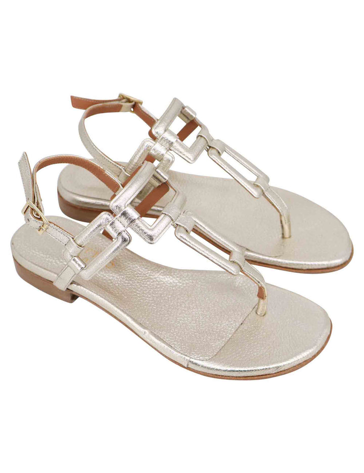 Spatarella Sandali flat slingback infradito donna in pelle laminata platino In Linea