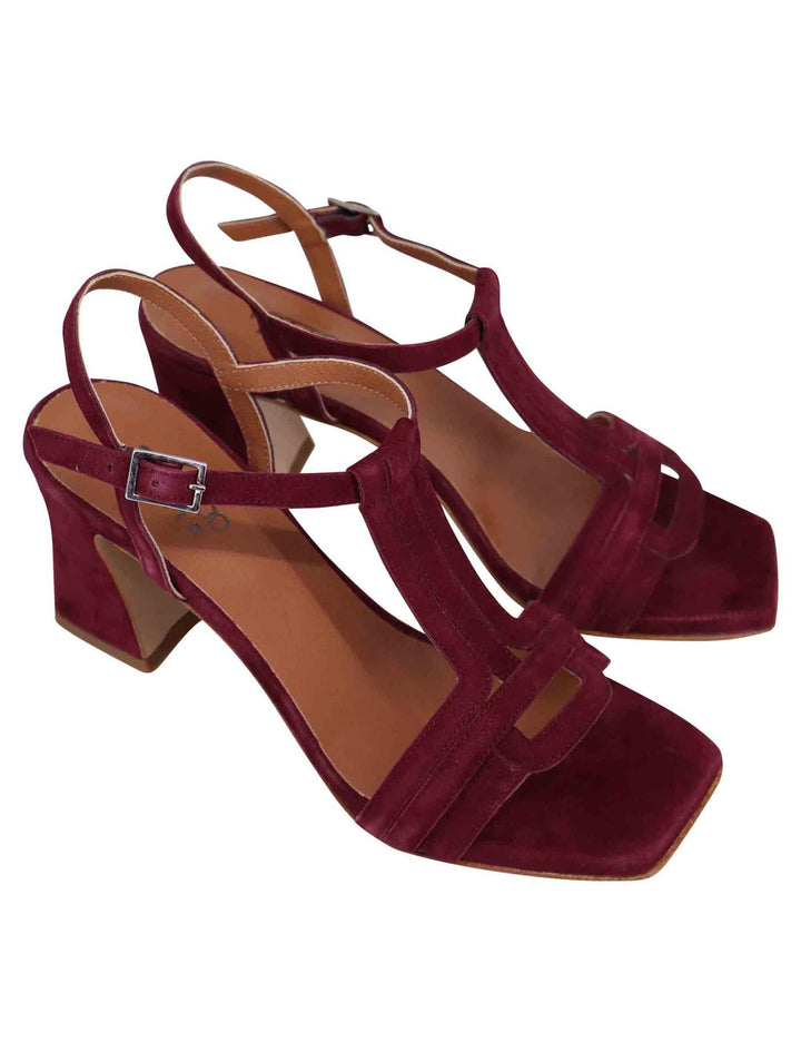 Spatarella Sandali slingback donna in camoscio bordeaux con punta quadra Nuovo