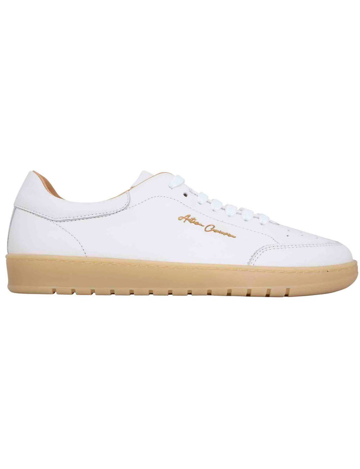 Spatarella Sneakers uomo in pelle bianca con suola in gomma ambra Vendita Economica