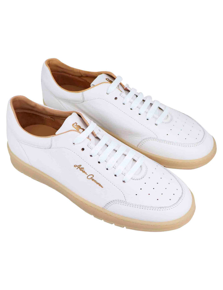 Spatarella Sneakers uomo in pelle bianca con suola in gomma ambra Vendita Economica