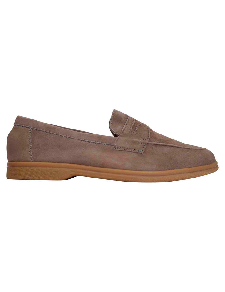 Spatarella Mocassini uomo in camoscio taupe con suola in gomma leggera Saldi Di Fabbrica