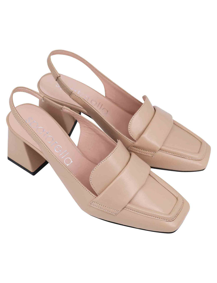 Spatarella Decollete slingback donna in pelle cipria con punta quadra Soddisfazione Garantita