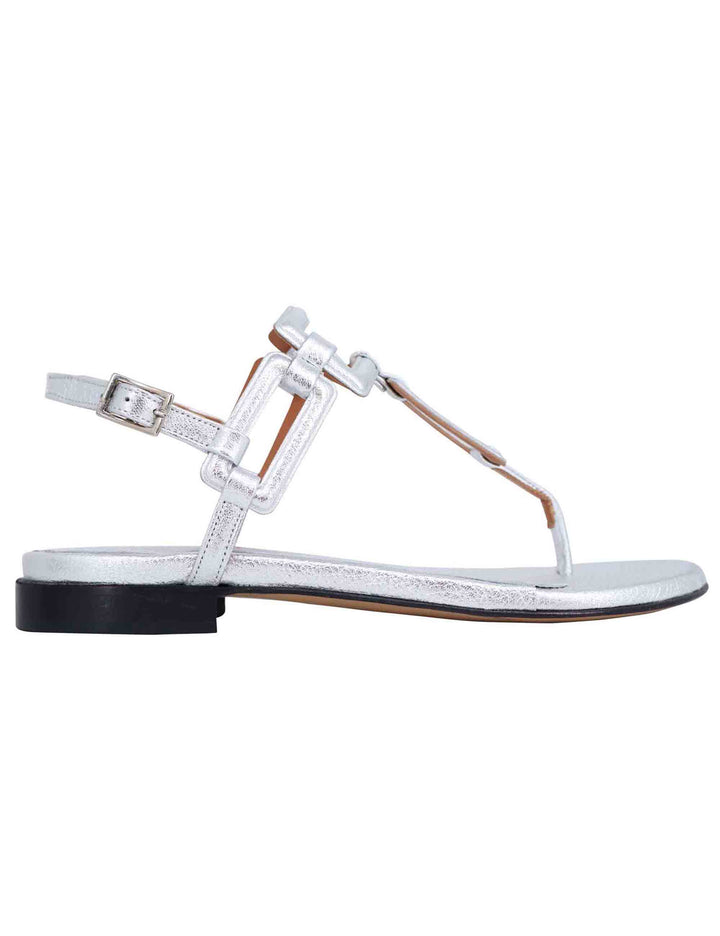 Spatarella Sandali flat slingback infradito donna in pelle laminata argento Negozi Online