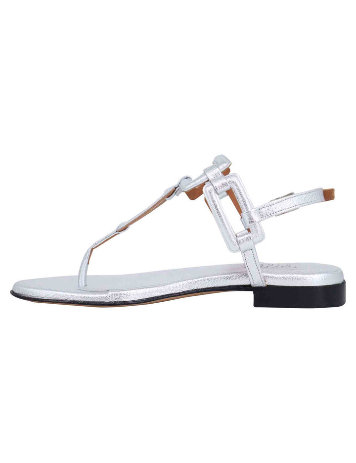 Spatarella Sandali flat slingback infradito donna in pelle laminata argento Negozi Online