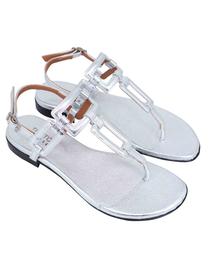 Spatarella Sandali flat slingback infradito donna in pelle laminata argento Negozi Online
