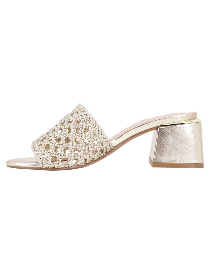 Spatarella Sandali donna in eco pelle oro intrecciata con punta quadra Consegna Veloce