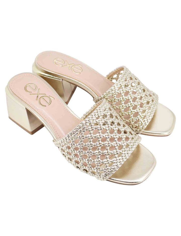 Spatarella Sandali donna in eco pelle oro intrecciata con punta quadra Consegna Veloce