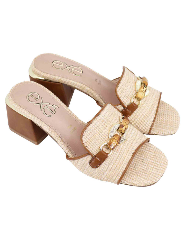 Spatarella Sandali donna in tessuto beige e cuoio con morsetto Shopping Online